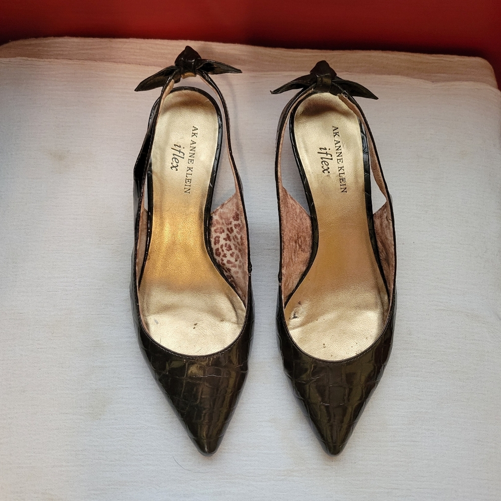 Anne Klein Dark Brown Textured Slingback Heels